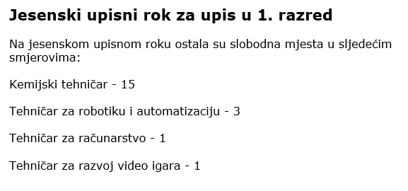 Jesenski upisni rok